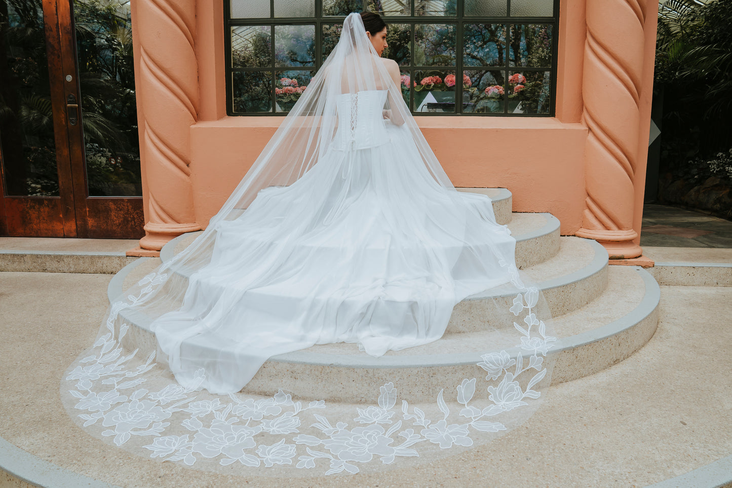 MAGNOLIA I Single Tier Large Organza Floral Veil